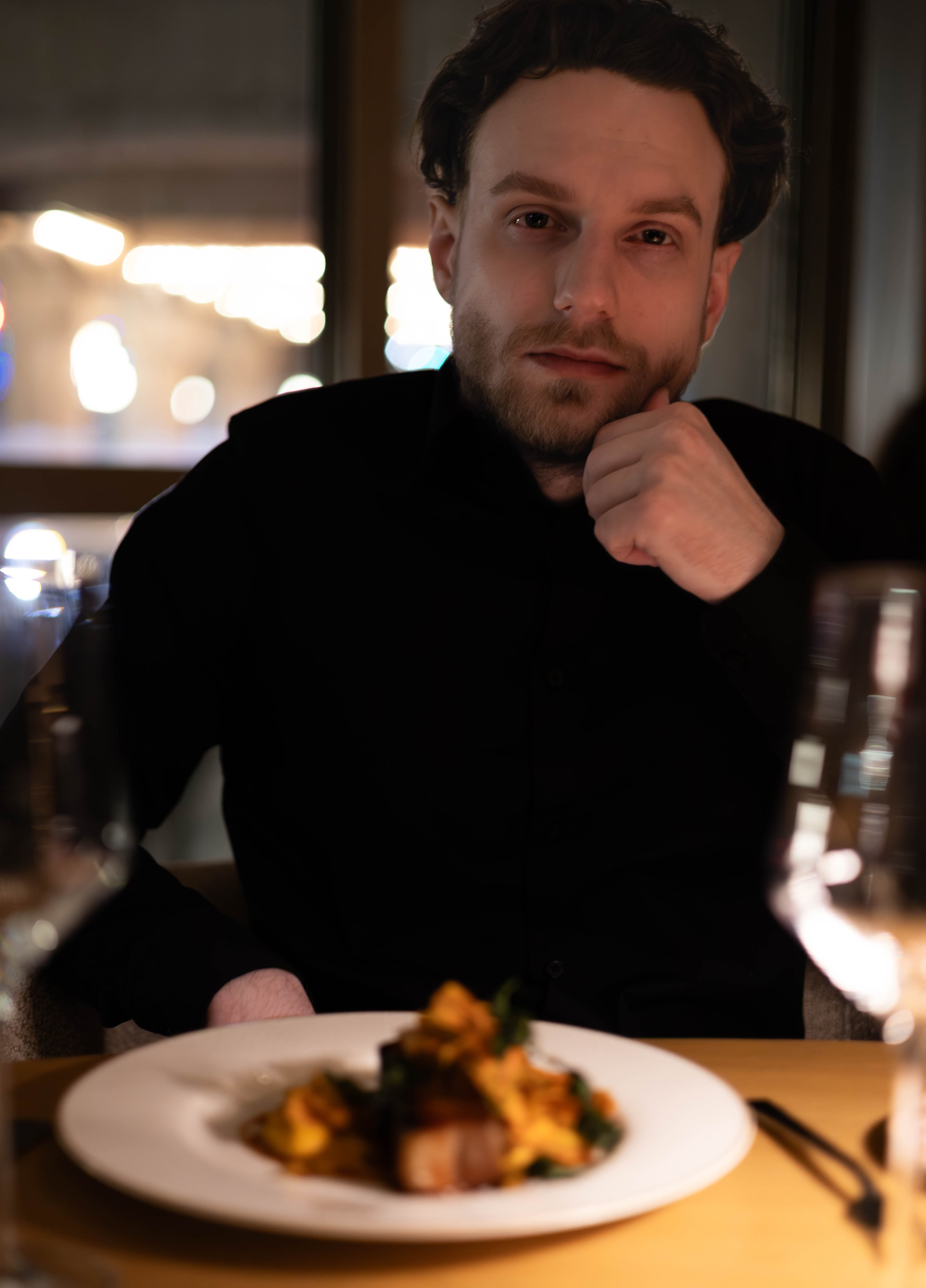 Elegant restaurant bar interior with warm lights